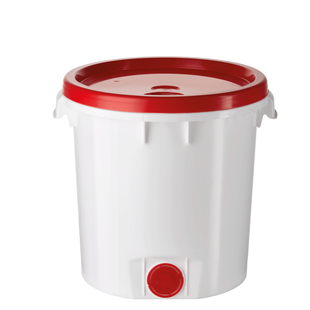 This 30 litres bucket is manufacured bei ALPLAIndustrial. The special addon is the bellows spout in bucket.